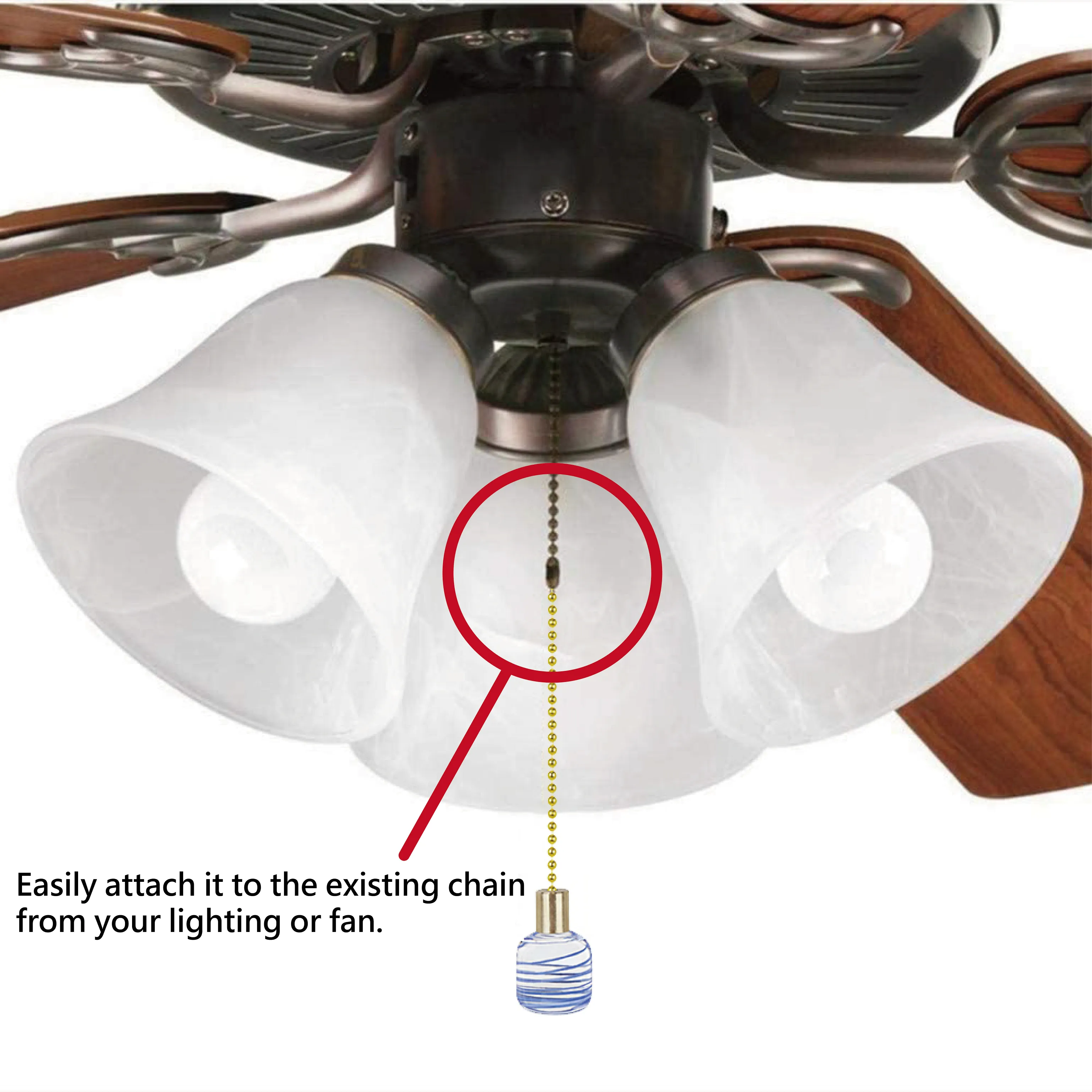 # 20508-12, 12" Clear with Black Line Glass Knob with Pull Chain in Copper, 2 Pack