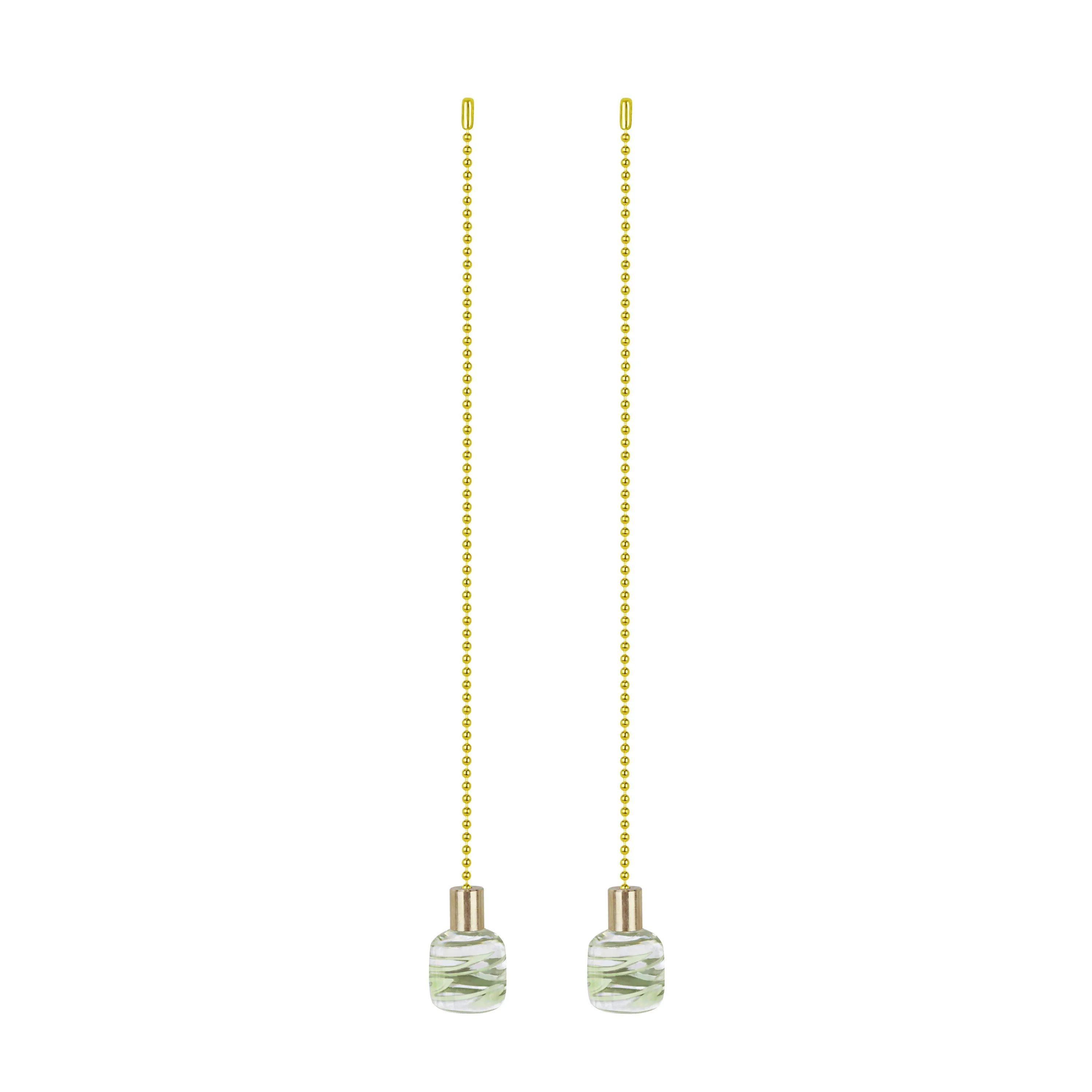 # 20509-42, 12" Clear with Green Grain Glass Knob with Pull Chain in Copper, 2 Pack