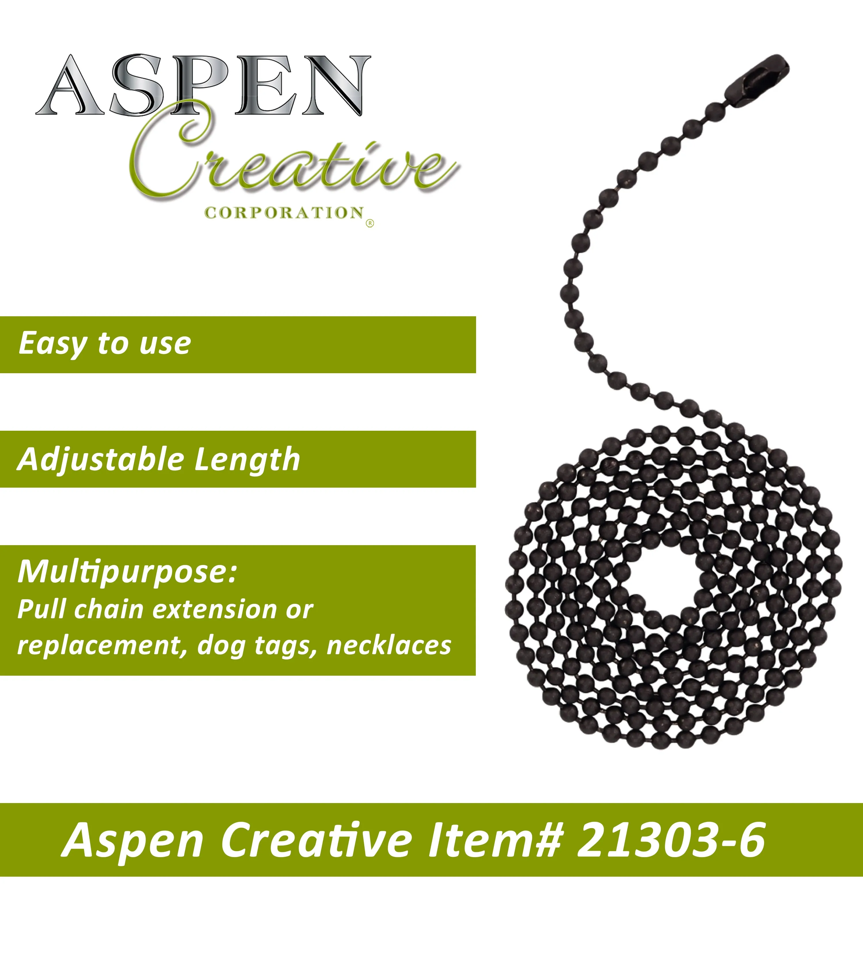 # 21303-6 3 Feet Beaded Pull Chain with Connector in Oil Rubbed Bronze, 6 Pack