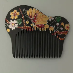 1950's Korean hand painted vintage hair comb with foliage and butterfly. ac-h-241