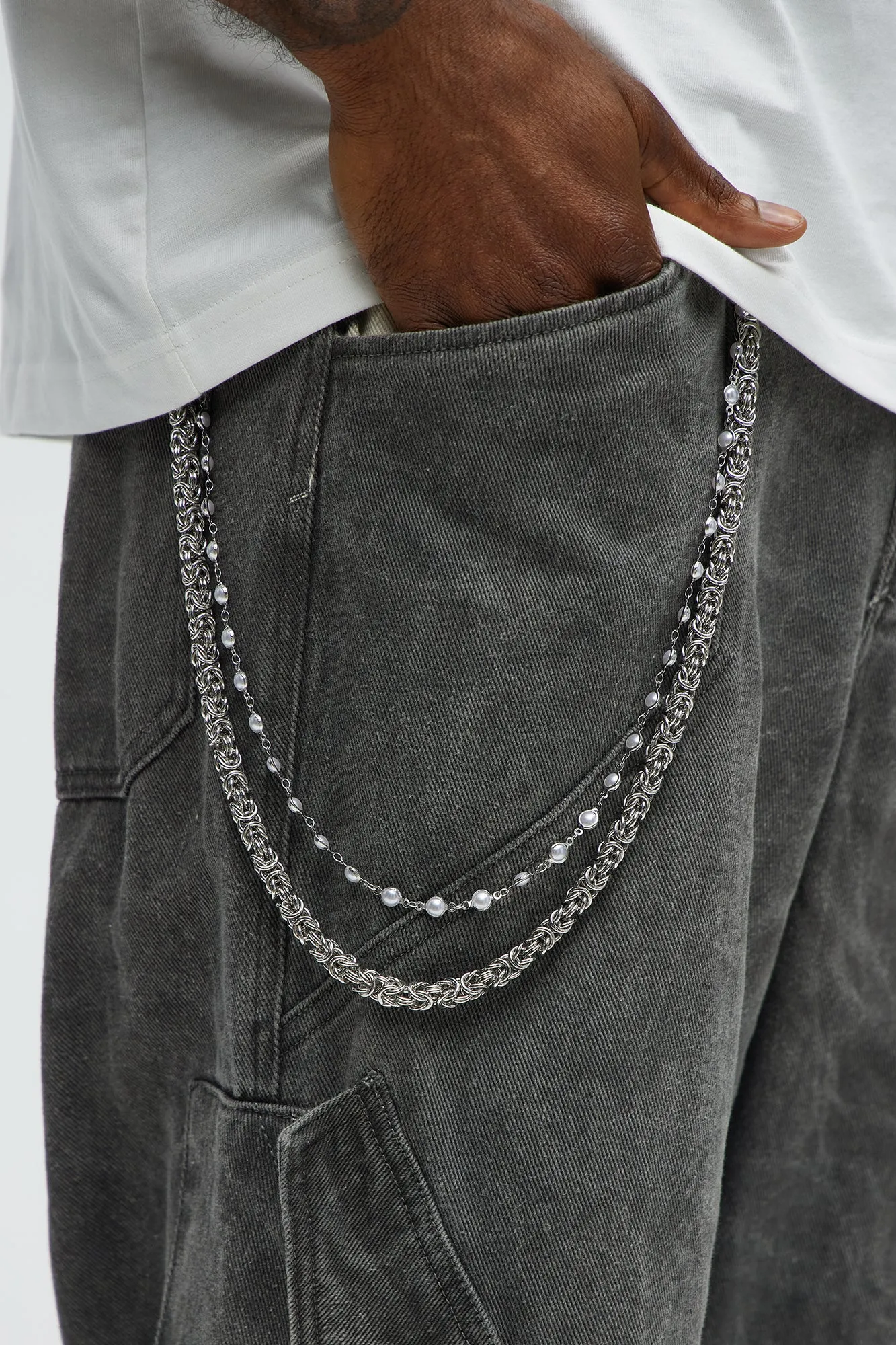 Bayview Beaded Pants Chain- Silver