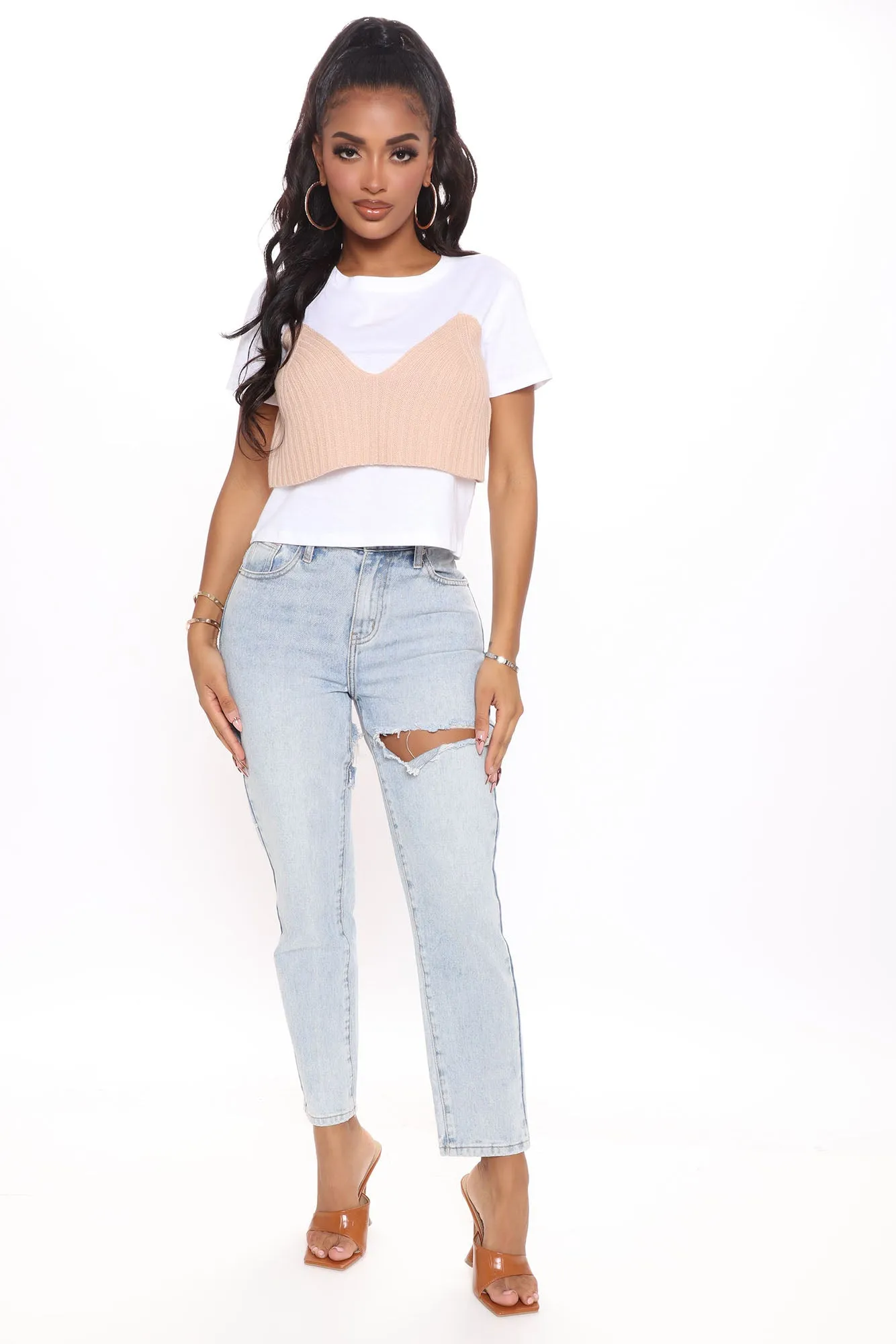 Beach Front Crochet Tee - White/combo