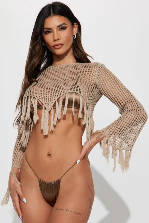 Beach Party Crochet Coverup Top - Taupe