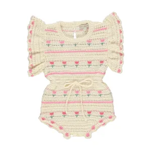 BEBE ORGANIC ~ Paloma tulip crochet romper