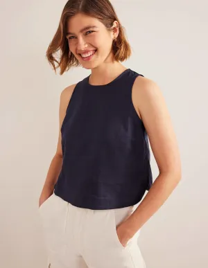 Boxy Linen Shell Top-Navy
