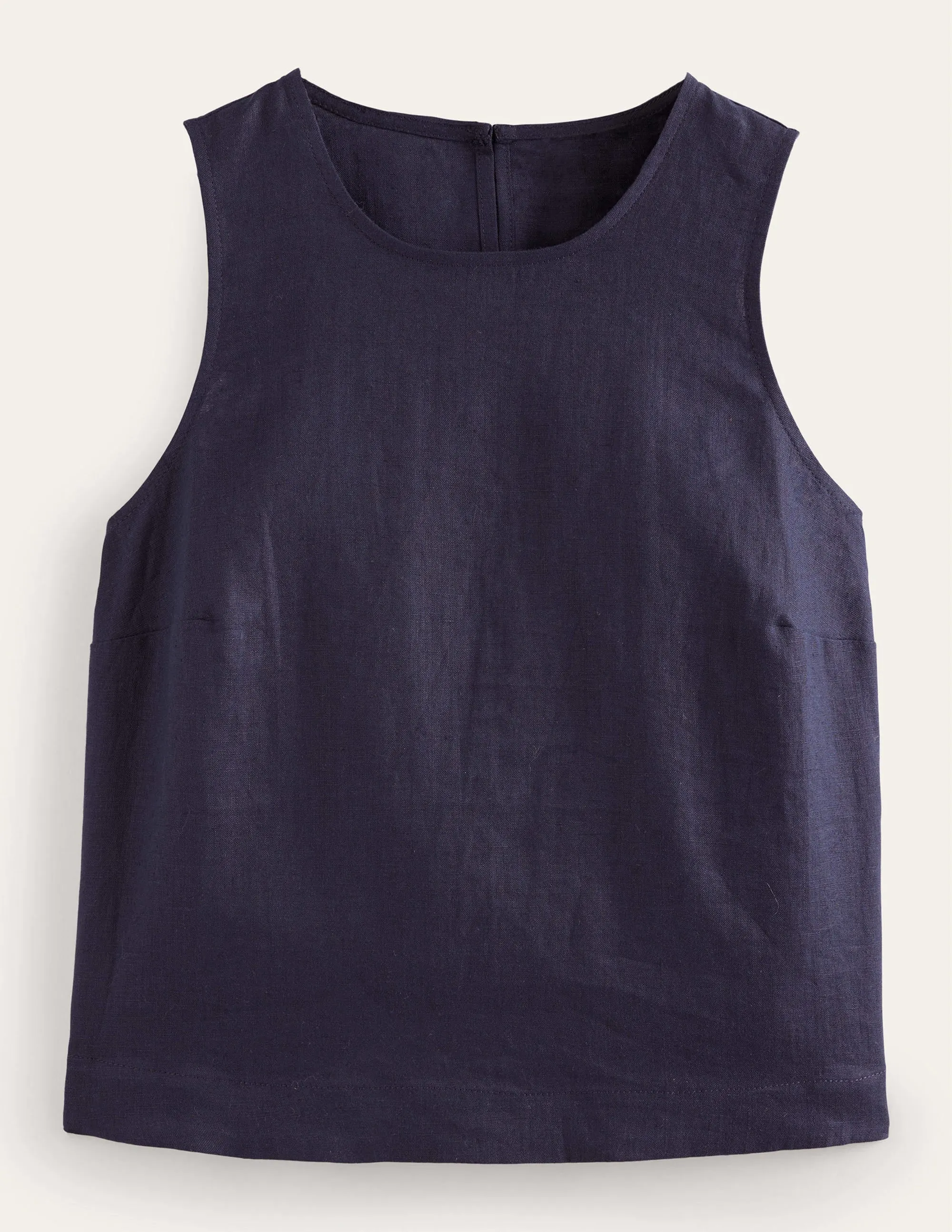 Boxy Linen Shell Top-Navy