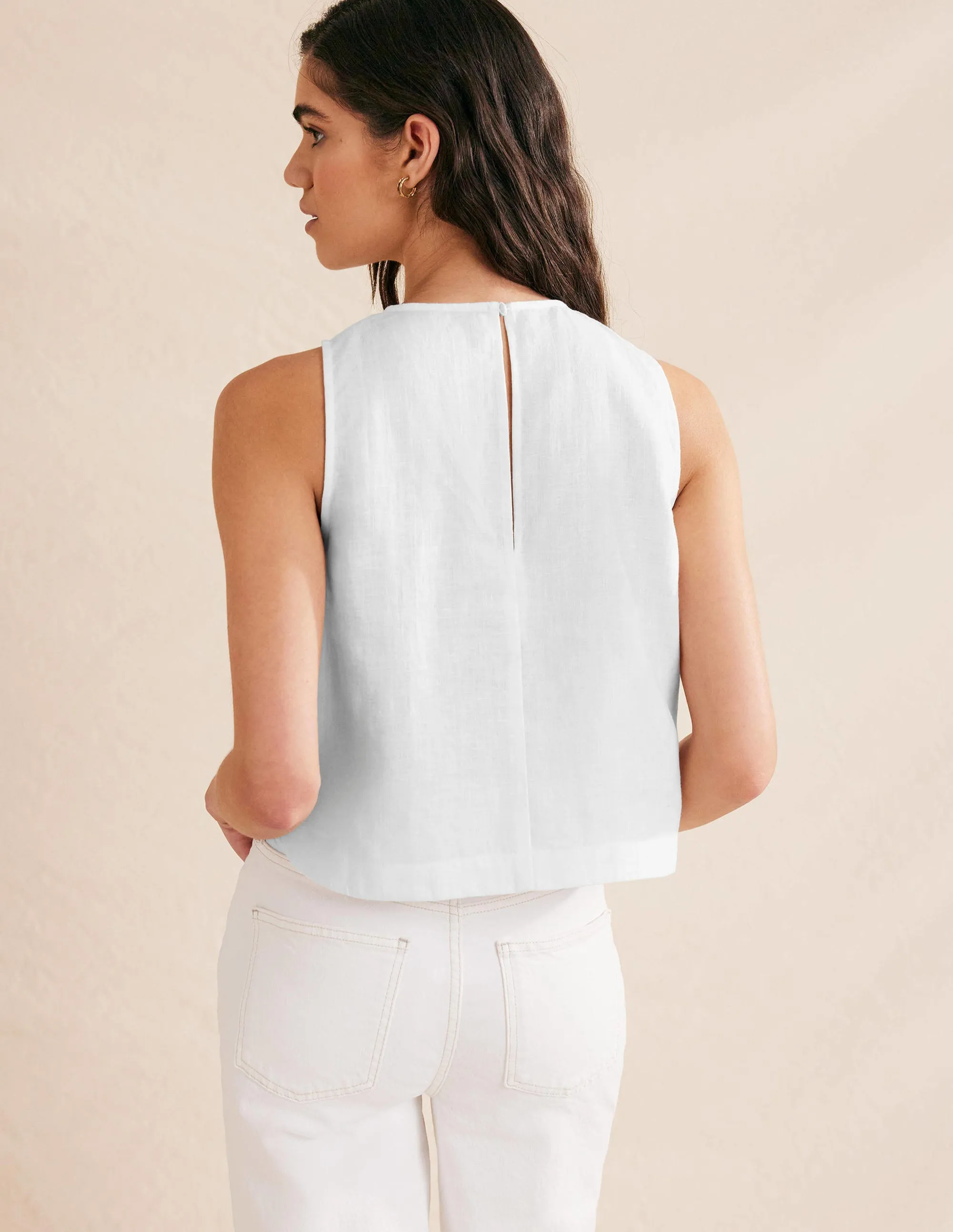 Boxy Linen Shell Top-White