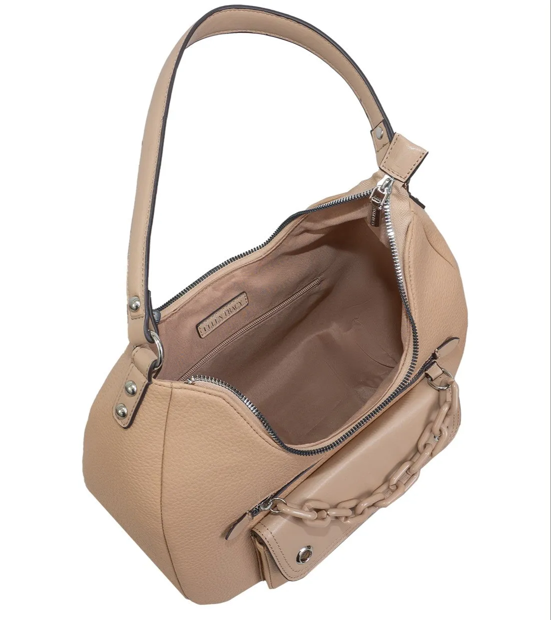 Ellen Tracy Crescent Shoulder Bag with Decorative Resin Chain