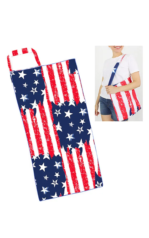 ETW10182 2 in 1 American Flag Pattern Beach Towel & Beach Bag