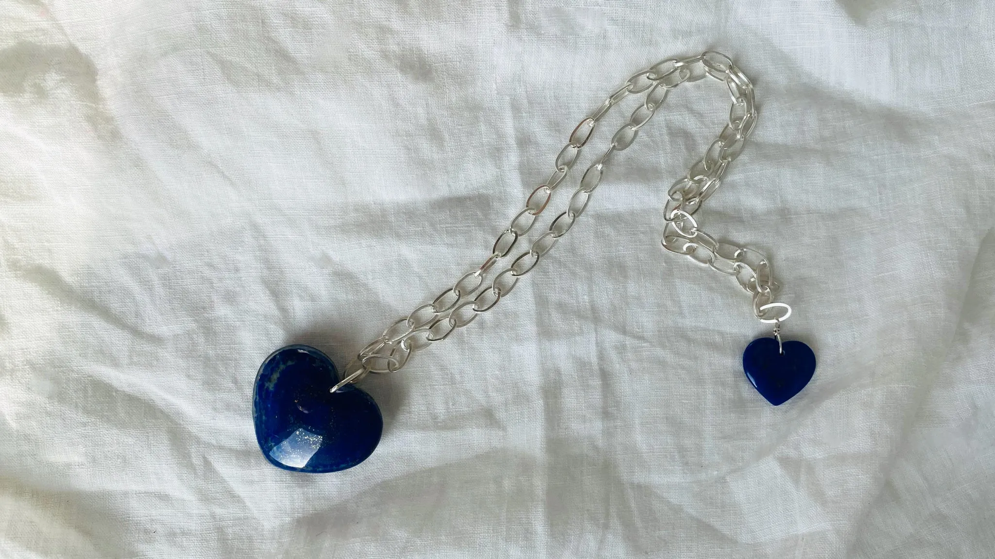 Heart Pendant. Lapis and Silver Chain Necklace. 0750