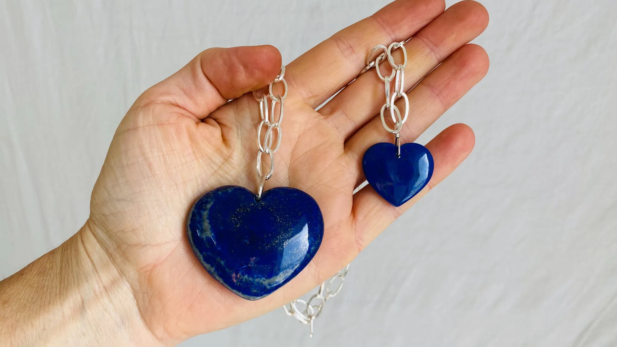 Heart Pendant. Lapis and Silver Chain Necklace. 0750