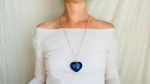 Heart Pendant. Lapis and Silver Chain Necklace. 0750