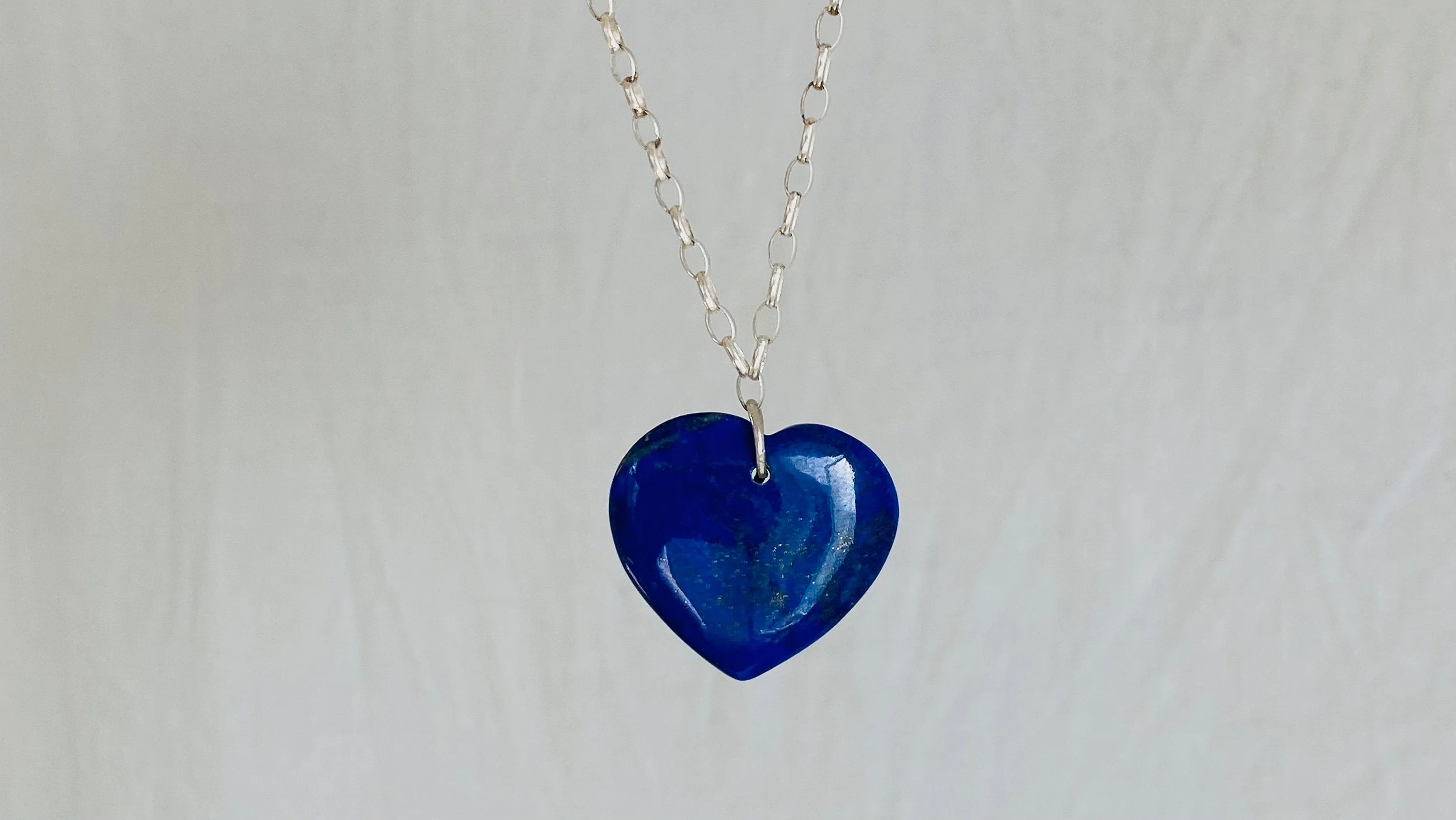 Heart Pendant. Lapis and Silver Necklace.