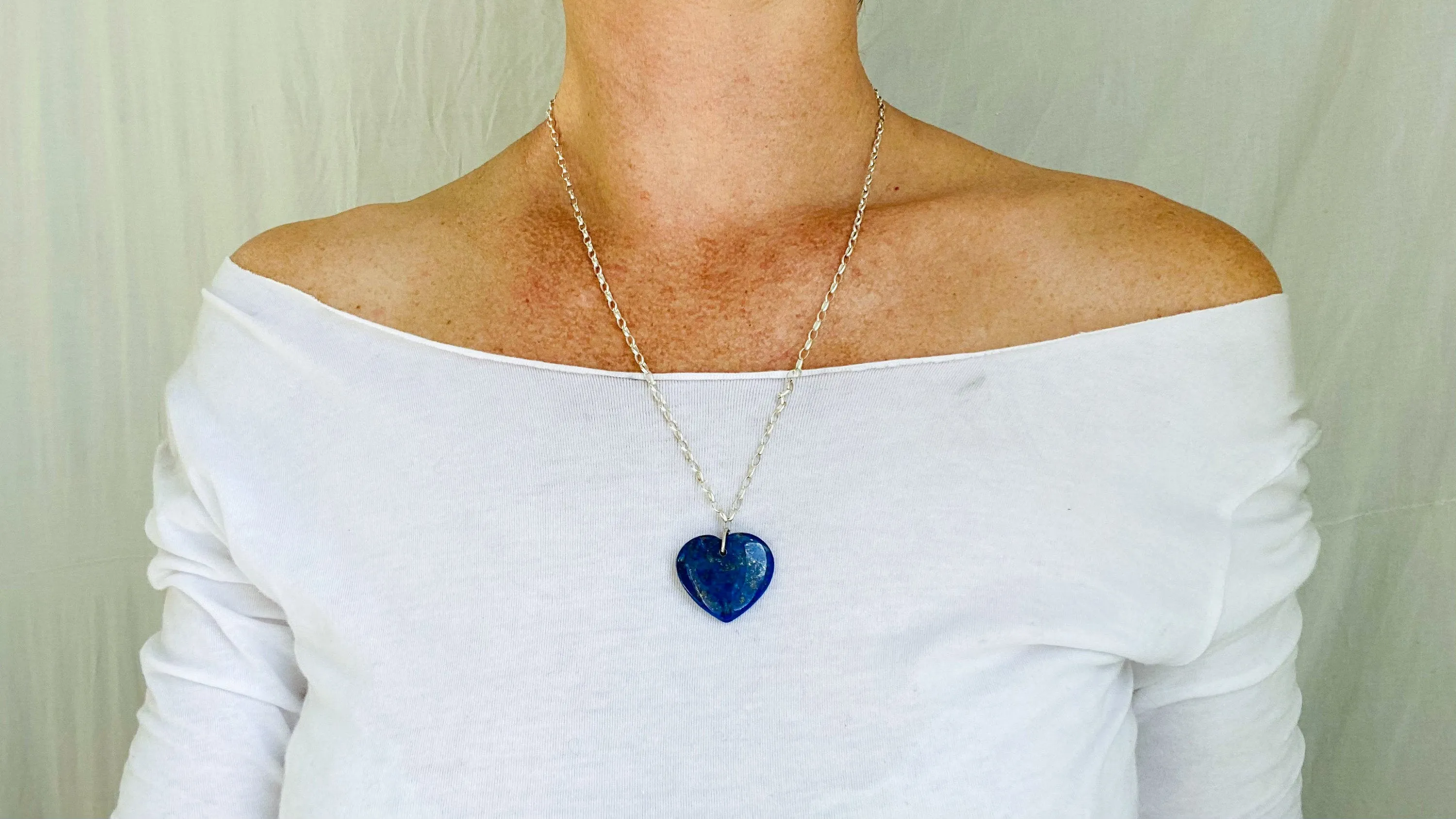 Heart Pendant. Lapis and Silver Necklace.