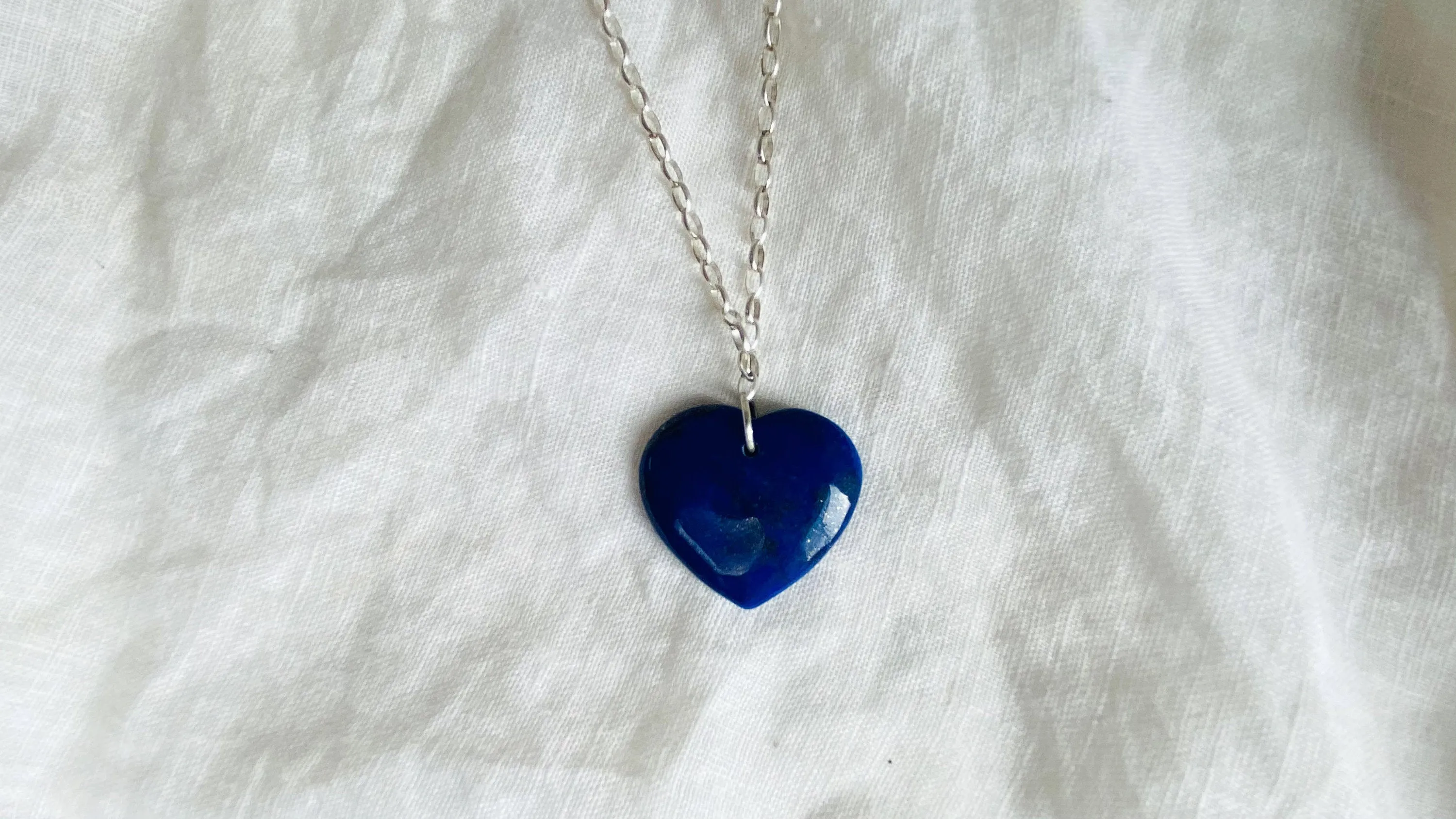 Heart Pendant. Lapis and Silver Necklace.