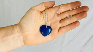 Heart Pendant. Lapis and Silver Necklace.