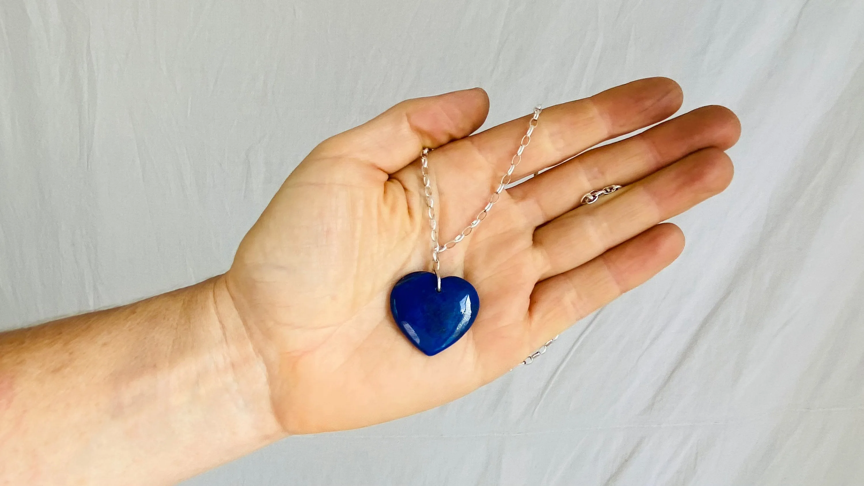 Heart Pendant. Lapis and Silver Necklace.