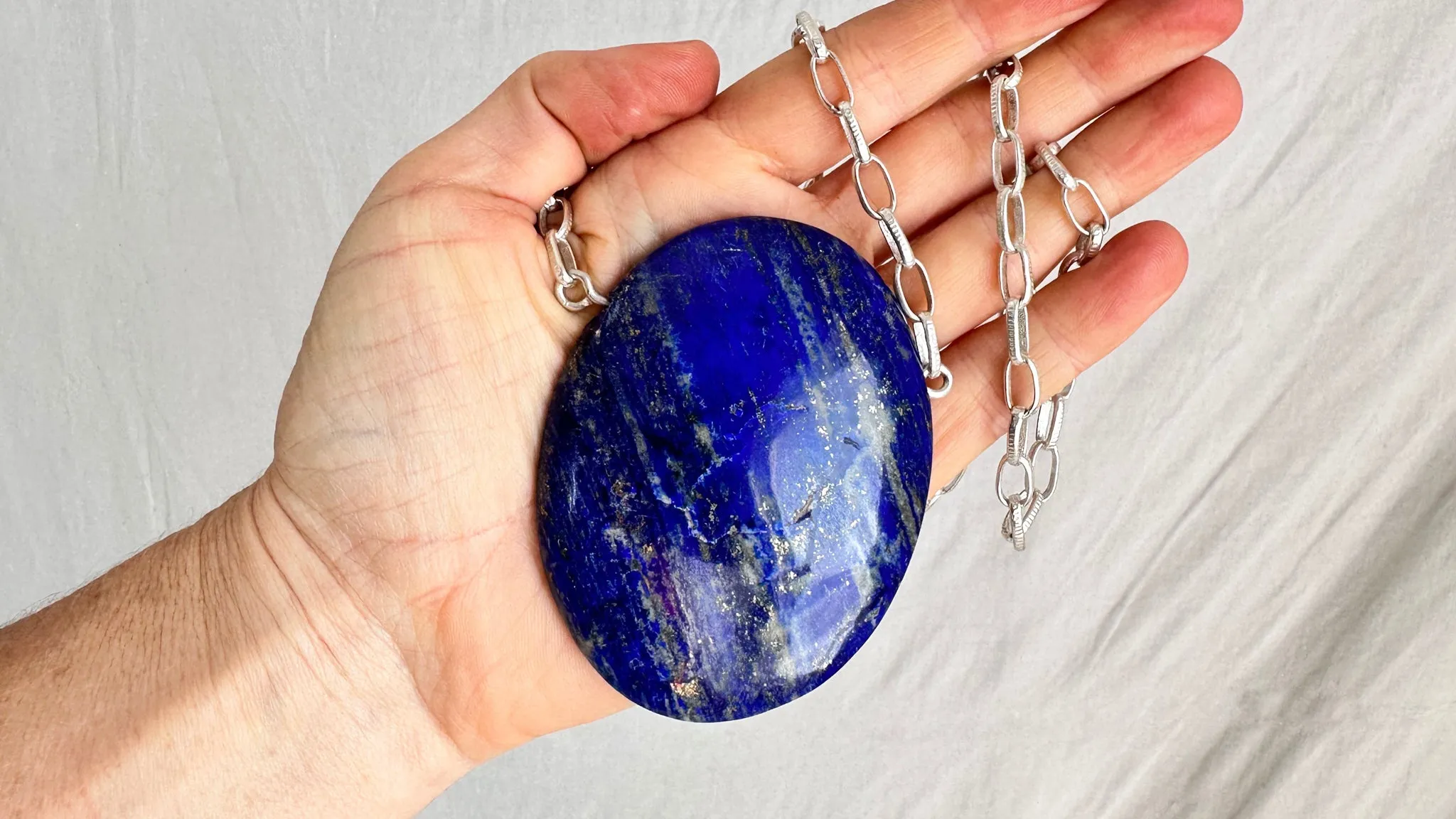Huge Lapis Pendant. Sterling Silver Chain Necklace. 1274