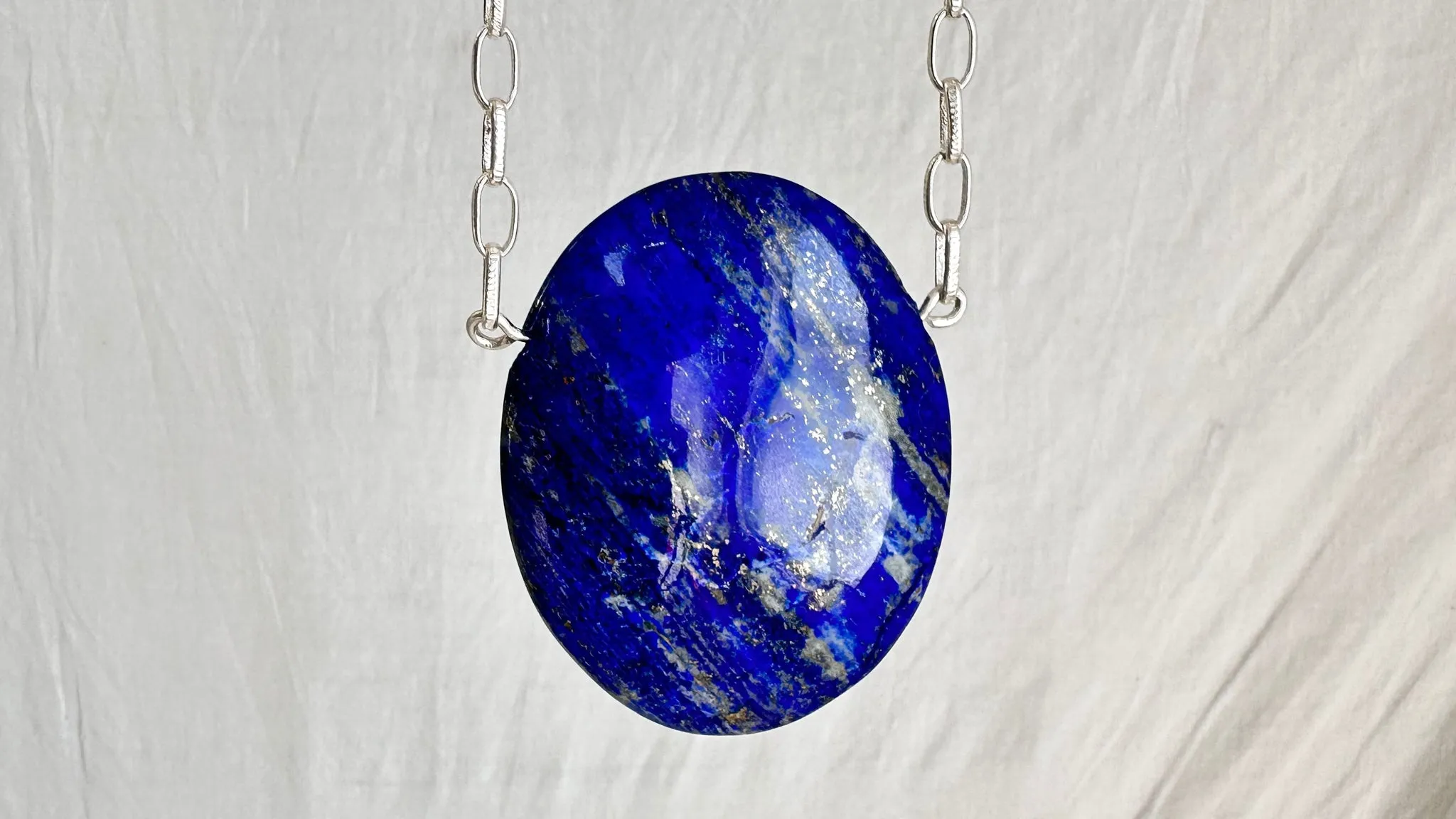 Huge Lapis Pendant. Sterling Silver Chain Necklace. 1274