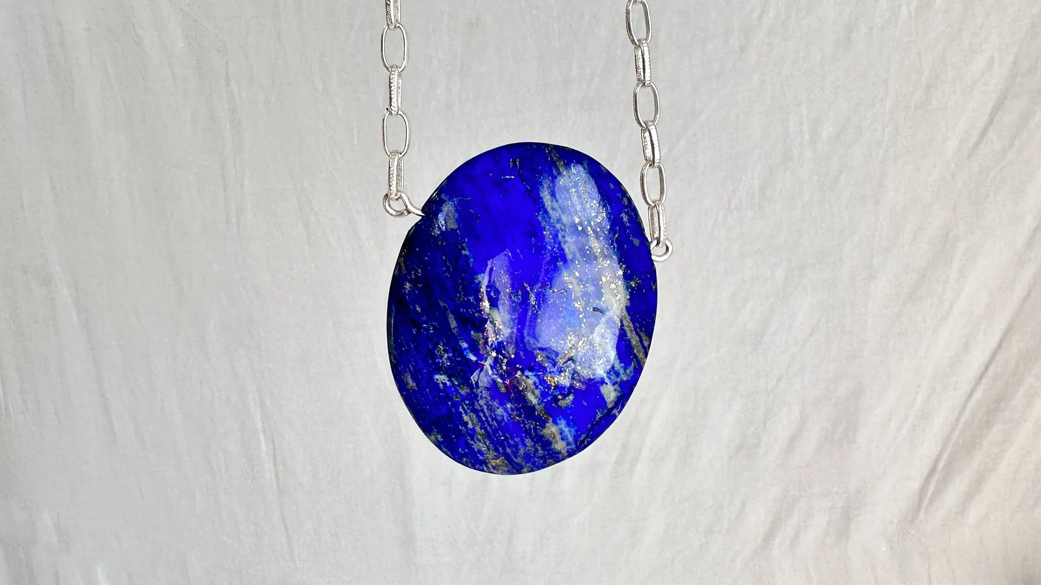 Huge Lapis Pendant. Sterling Silver Chain Necklace. 1274