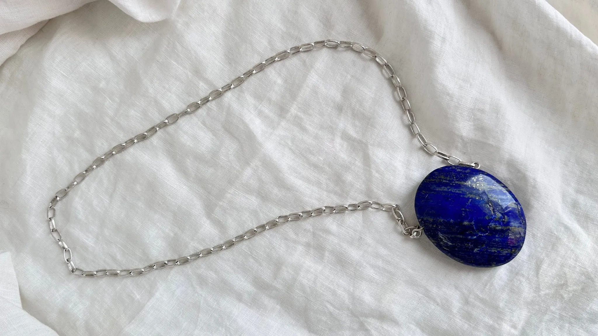 Huge Lapis Pendant. Sterling Silver Chain Necklace. 1274