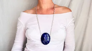 Huge Lapis Pendant. Sterling Silver Chain Necklace. 1274