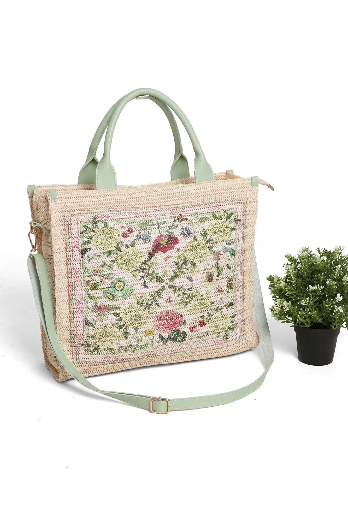 JBG210 Janine Patterned Straw Crossbody Tote