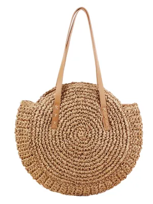'Jessica' Rattan Round Oversized Beach Tote Bag (5 Styles)