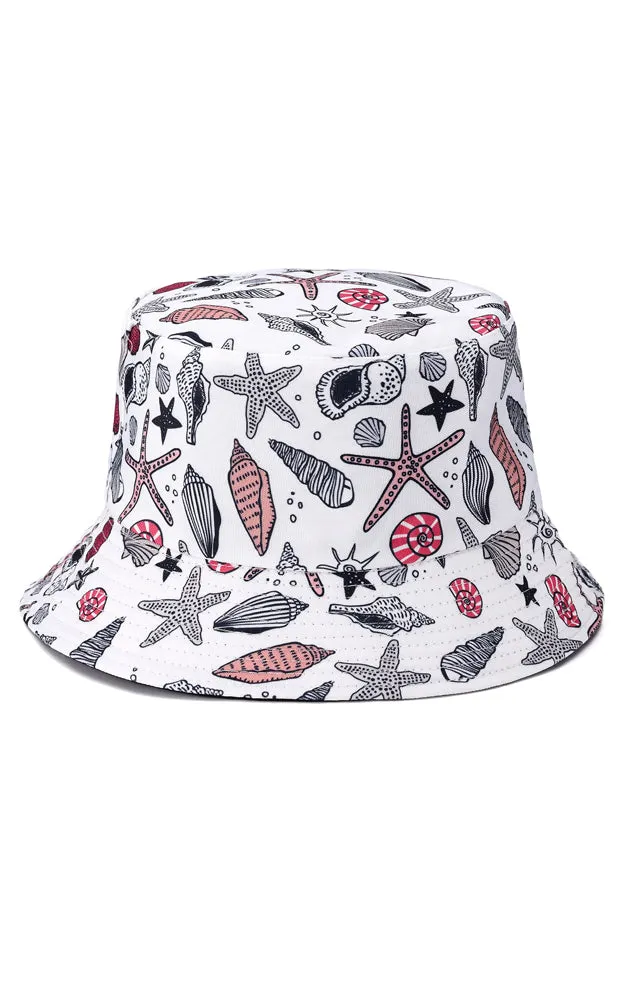 JH894 Reversible Sea Shell Print Cotton Bucket Hat