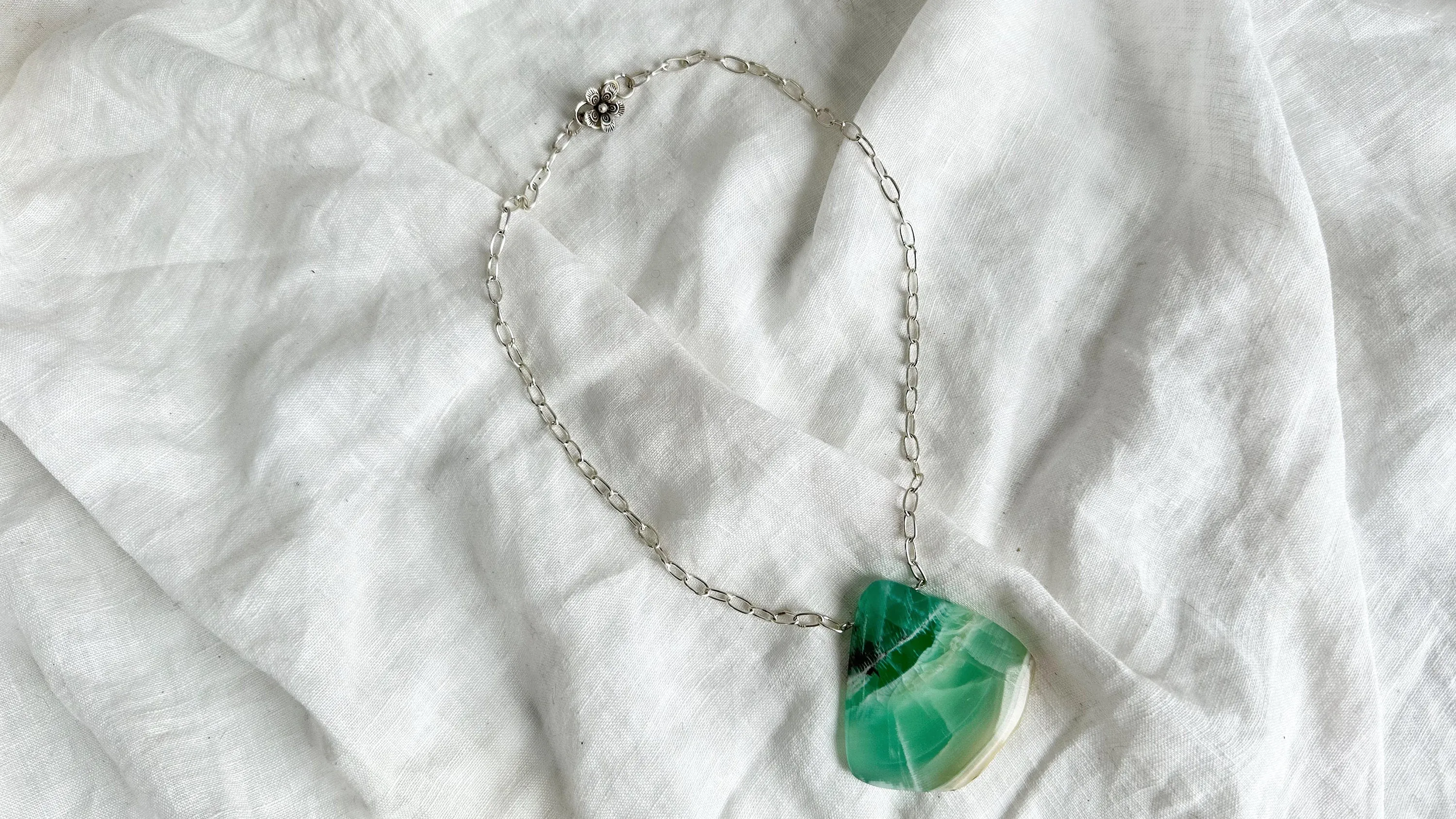 Large Amazonite Pendant Silver Chain. Sterling Silver. 0295