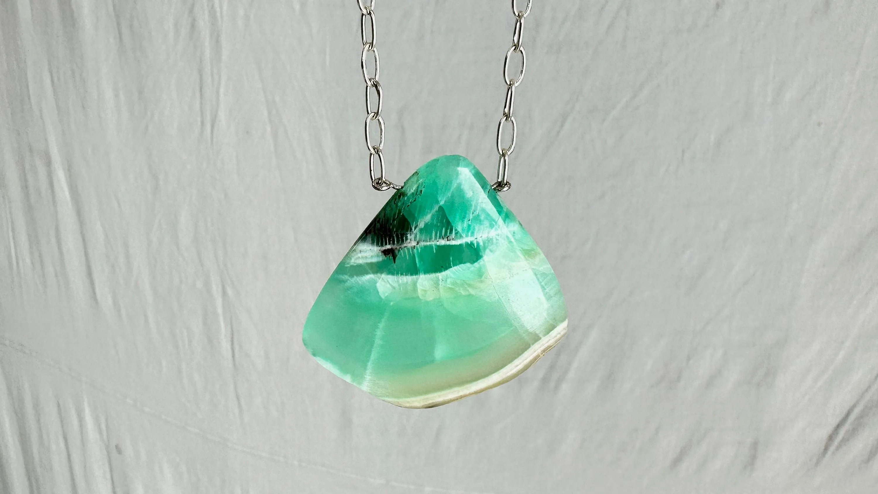 Large Amazonite Pendant Silver Chain. Sterling Silver. 0295