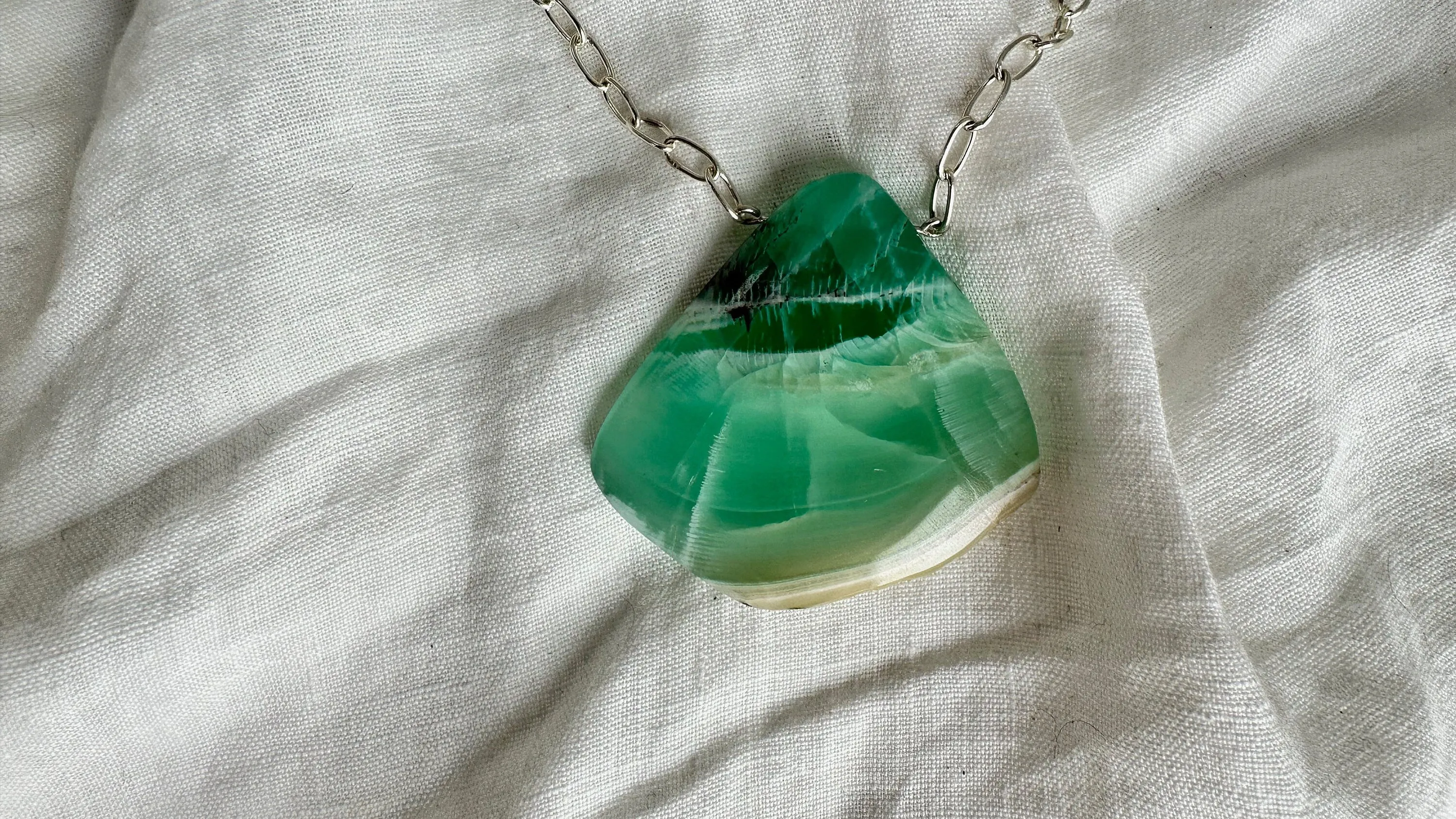 Large Amazonite Pendant Silver Chain. Sterling Silver. 0295