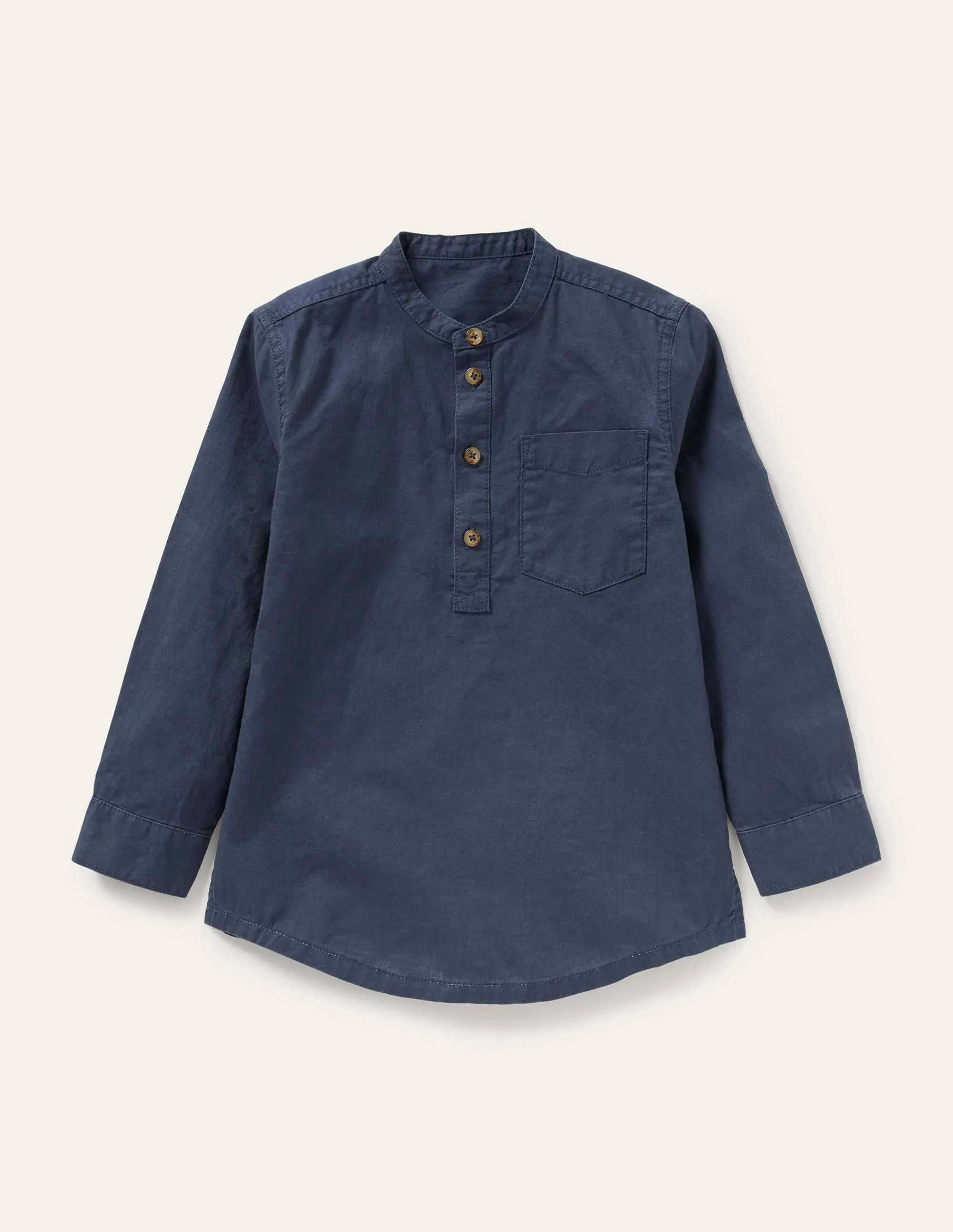 Linen Cotton Grandad Shirt-Indigo