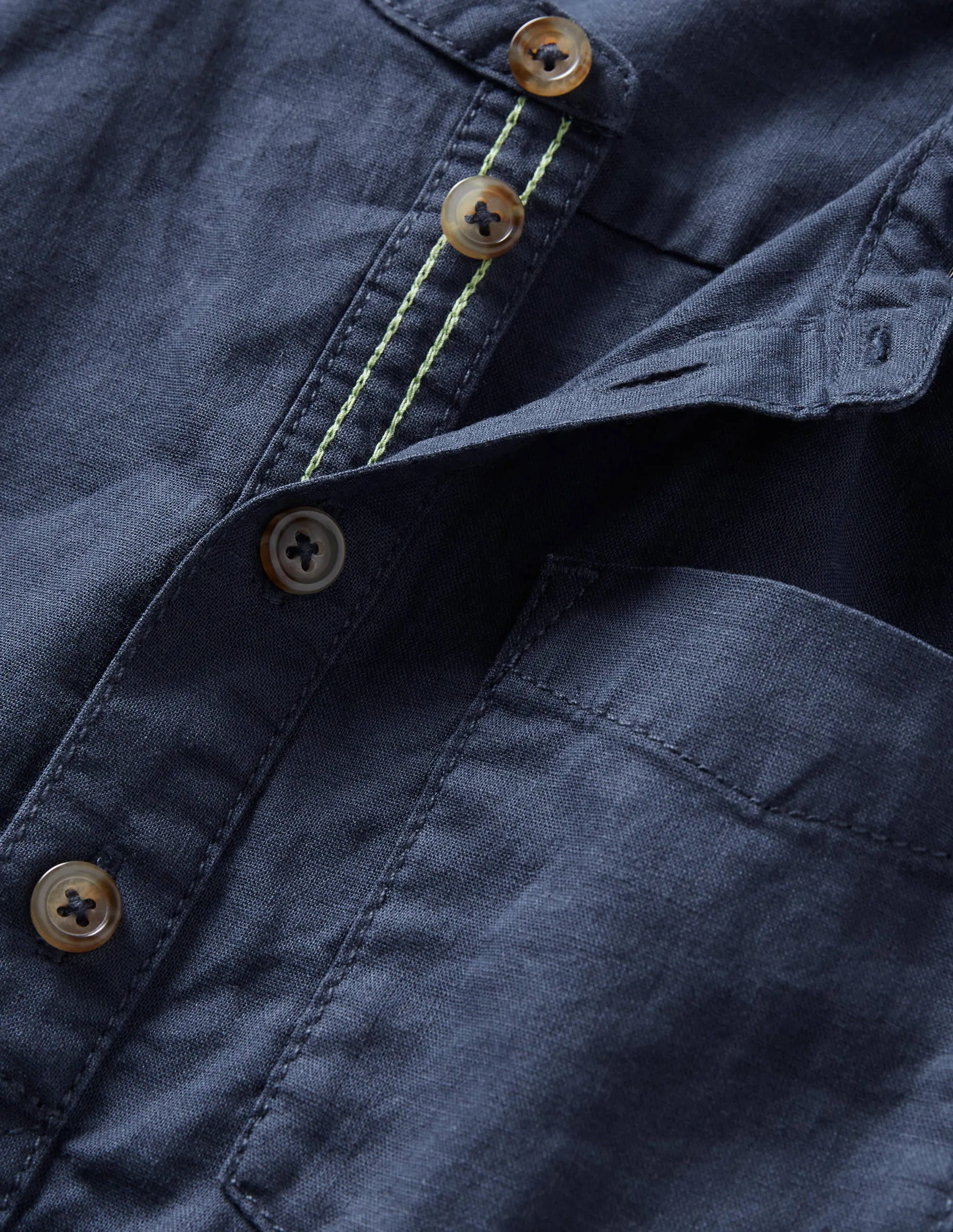 Linen Cotton Grandad Shirt-Indigo