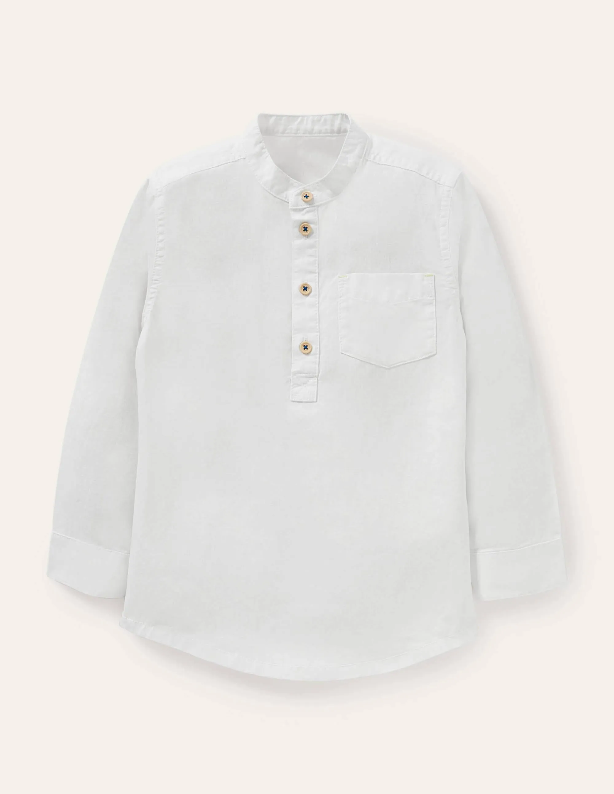 Linen Cotton Grandad Shirt-White