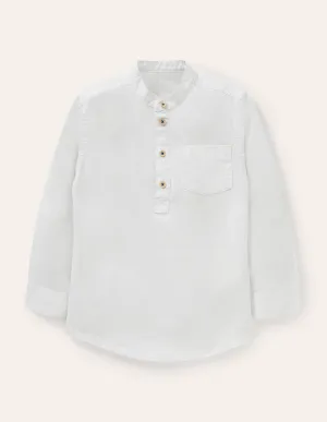 Linen Cotton Grandad Shirt-White