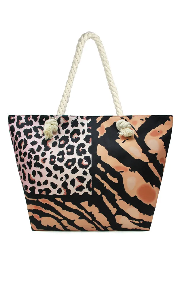 LOA343 Leopard & Zebra Printed Beach Bag
