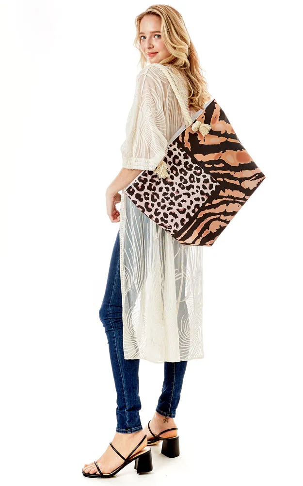 LOA343 Leopard & Zebra Printed Beach Bag