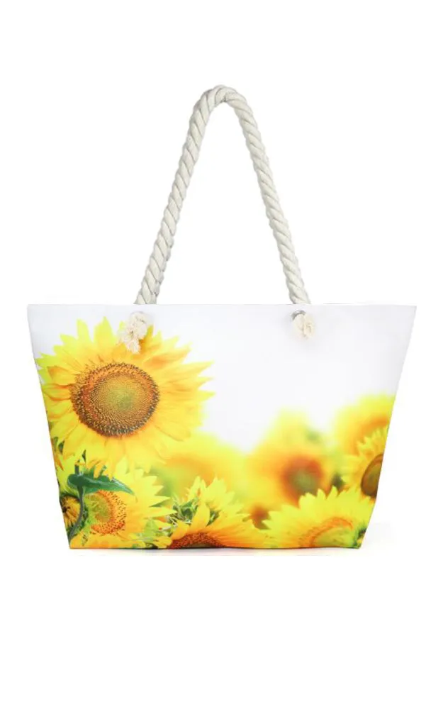 LOA357 Sunflower Print Beach Bag