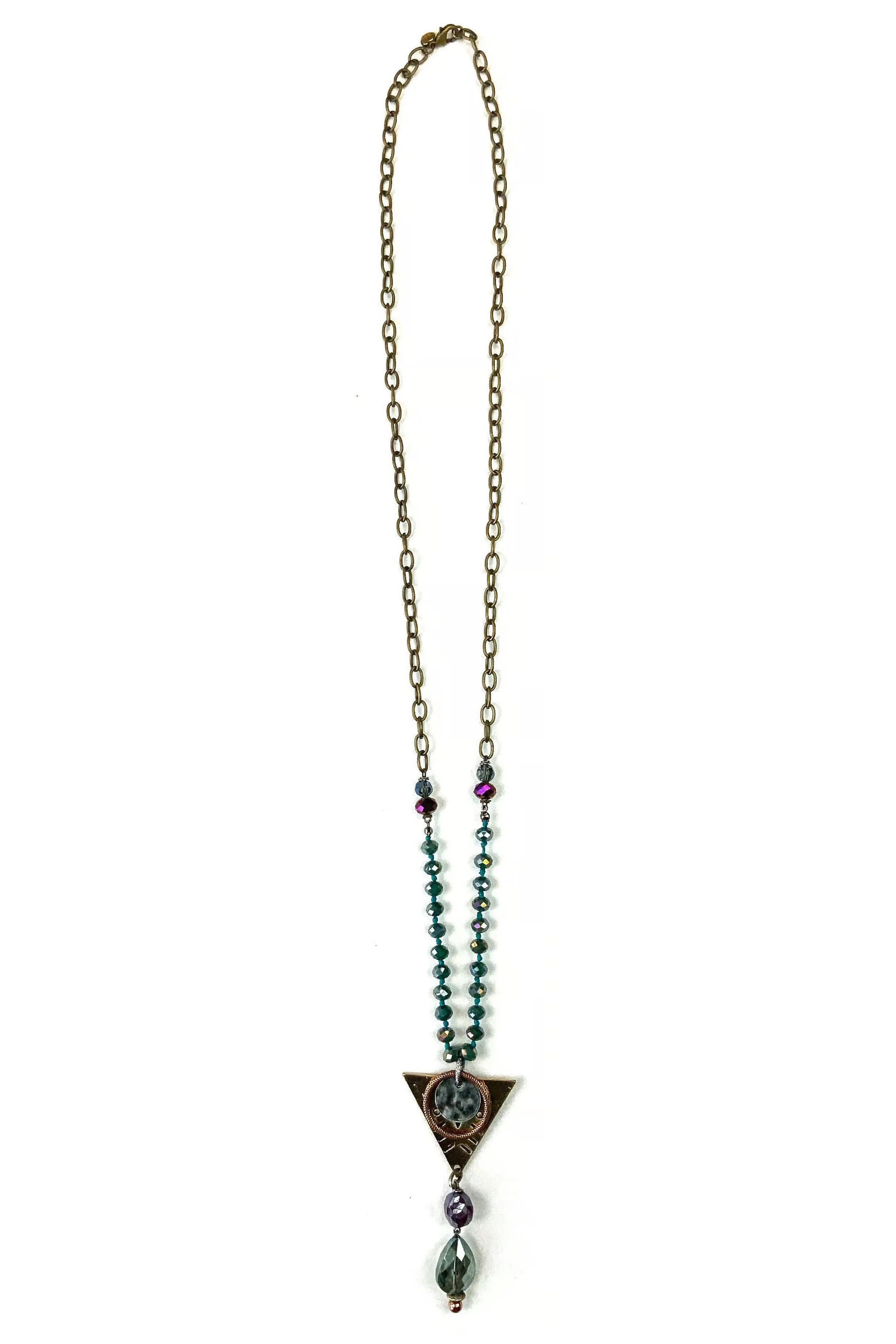 Lost And Found Aurora Collection Chain And Beaded Necklace With Triangle Ring Drop Charm