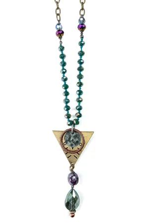 Lost And Found Aurora Collection Chain And Beaded Necklace With Triangle Ring Drop Charm