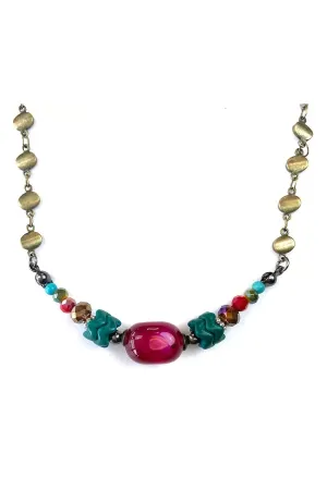 Lost And Found Love Shack Short Flat Disc Chain Necklace With Beaded Center