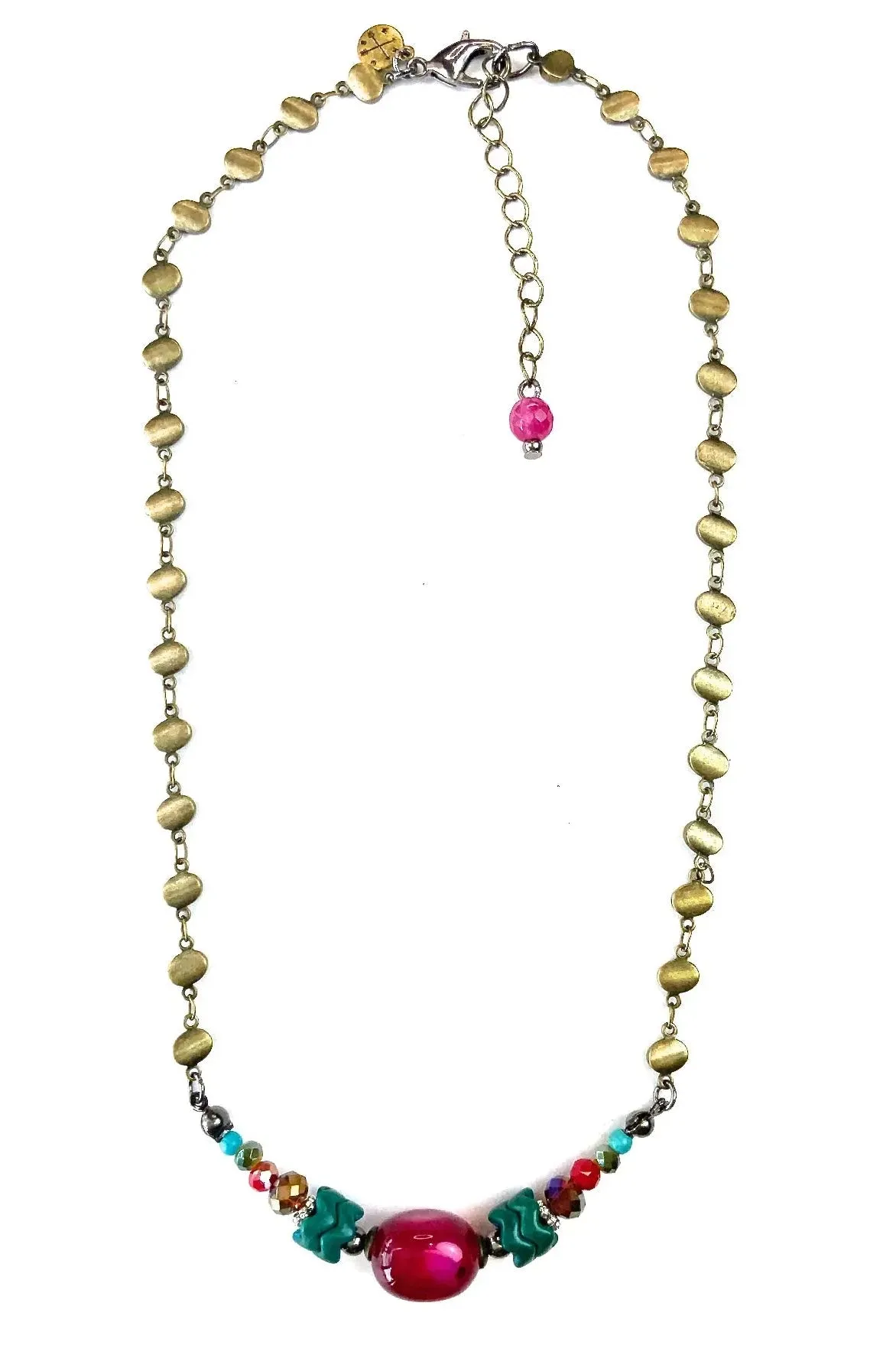 Lost And Found Love Shack Short Flat Disc Chain Necklace With Beaded Center