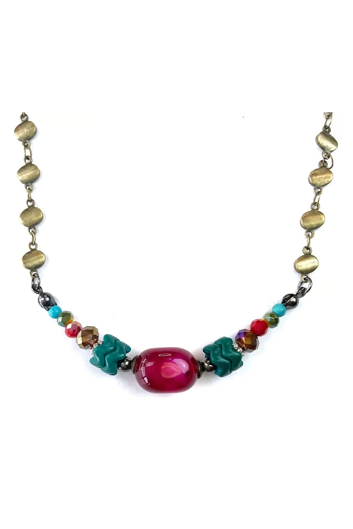 Lost And Found Love Shack Short Flat Disc Chain Necklace With Beaded Center