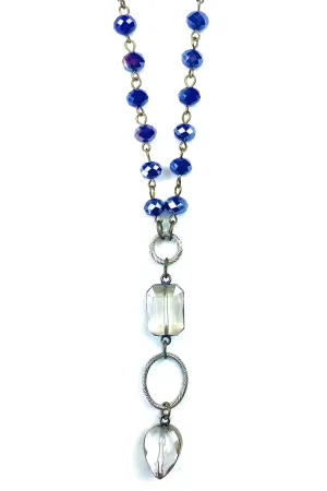 Lost And Found Short Rosaries Beaded Chain Necklace With Edged Glass In Navy
