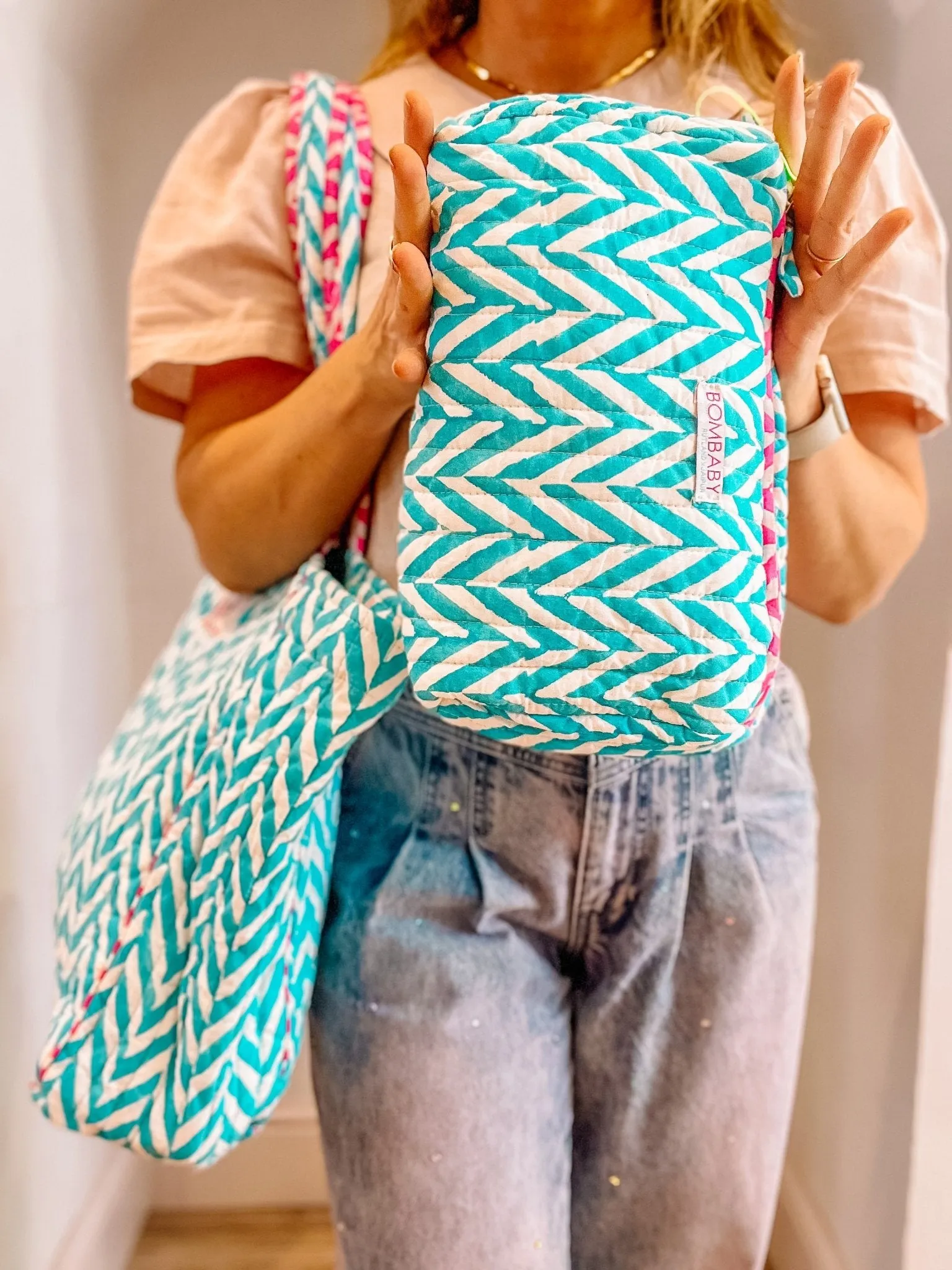Malibu Blue | Handmade Block Print Quilted Wash Bag