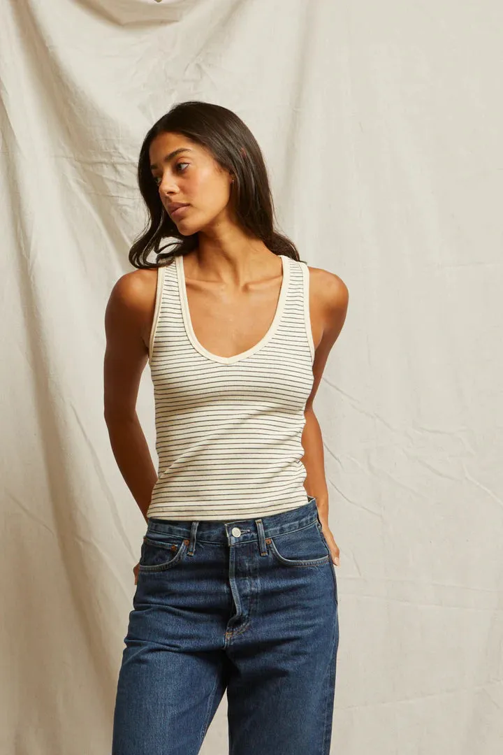 Maria Structured Rib V-Tank In Navy Stripe