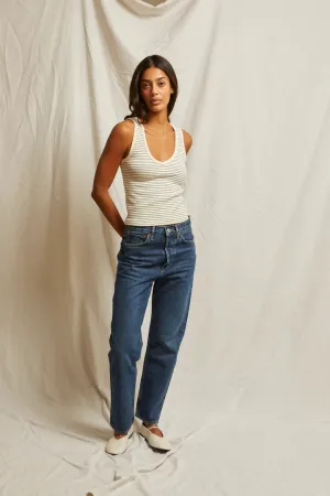Maria Structured Rib V-Tank In Navy Stripe