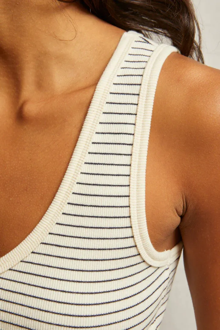 Maria Structured Rib V-Tank In Navy Stripe