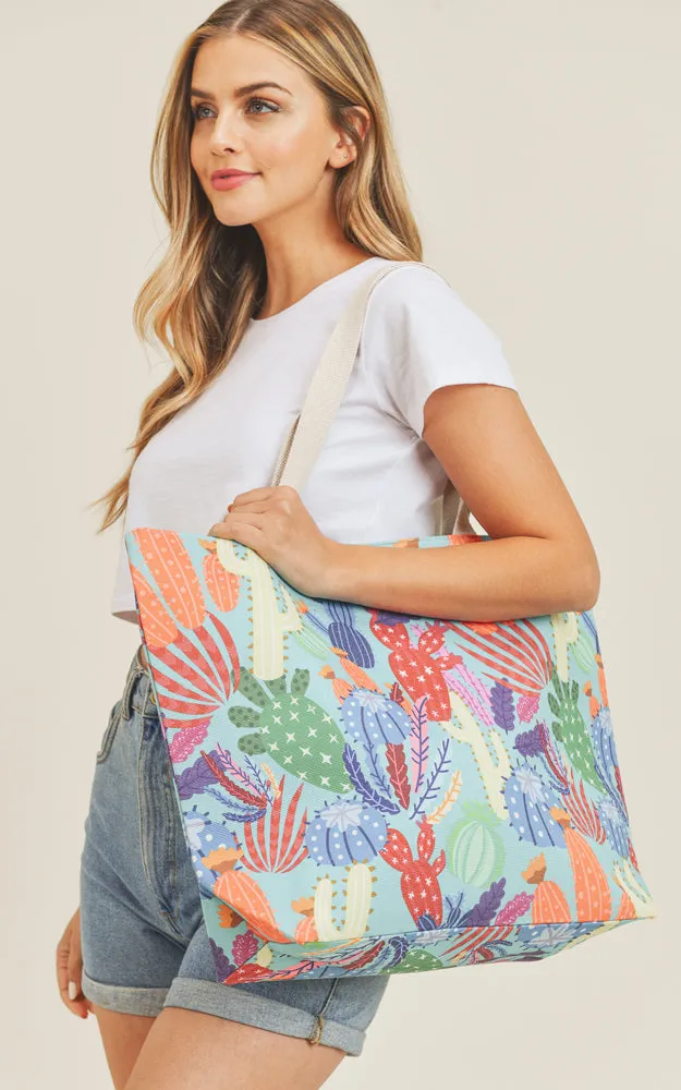 MB0135 Multi Color Cactus Pattern Tote Bag